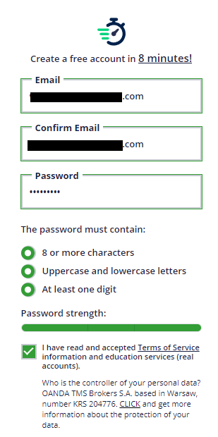 Review of TMS Brokers’ User Account — Registration of a user account