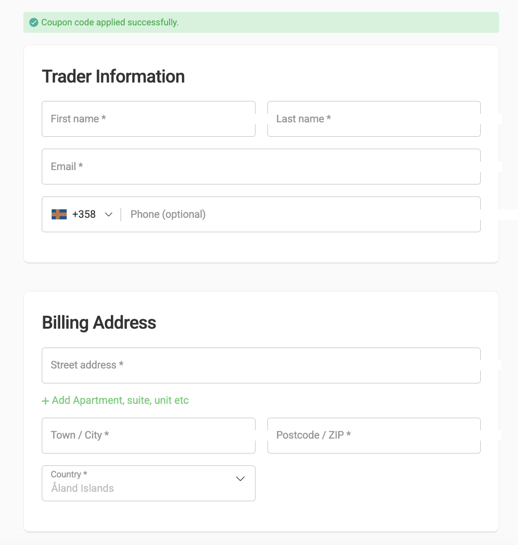 Review of Top One Trader’s User Account — Fill out the registration form