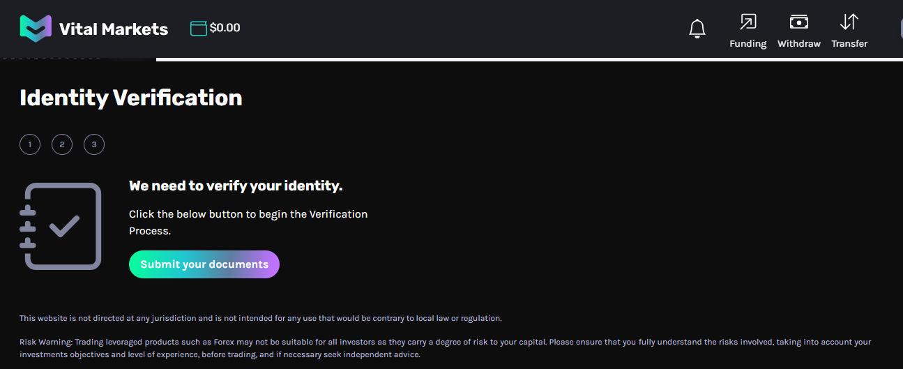 Review of Vital Markets’ User Account — Verification