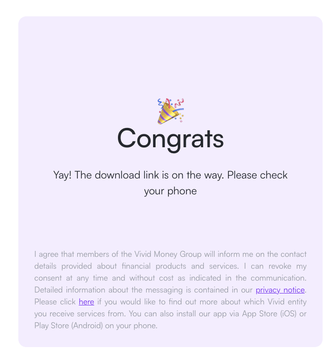 Review of Vivid’s User Account — Phone number confirmation