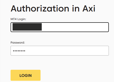 Revisão da conta de utilizador de Axi Select- Aceder à sua conta de utilizador