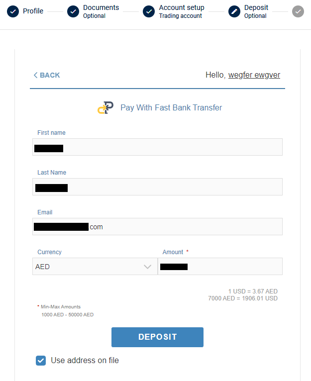 Revisão da conta de utilizador de FXCentrum- Efetuar um depósito na conta de utilizador