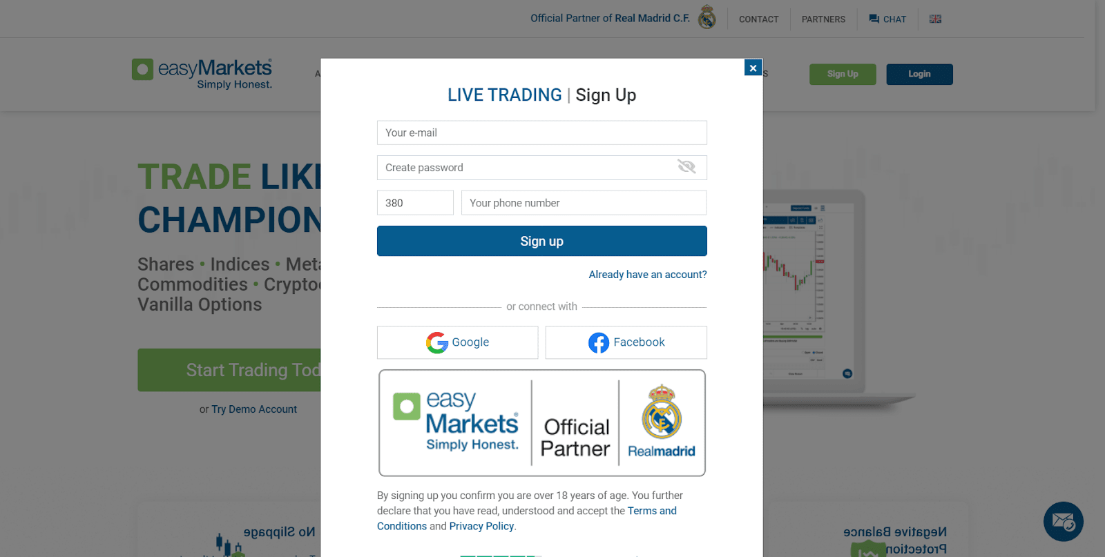 Revisão da EasyMarkets - Registo