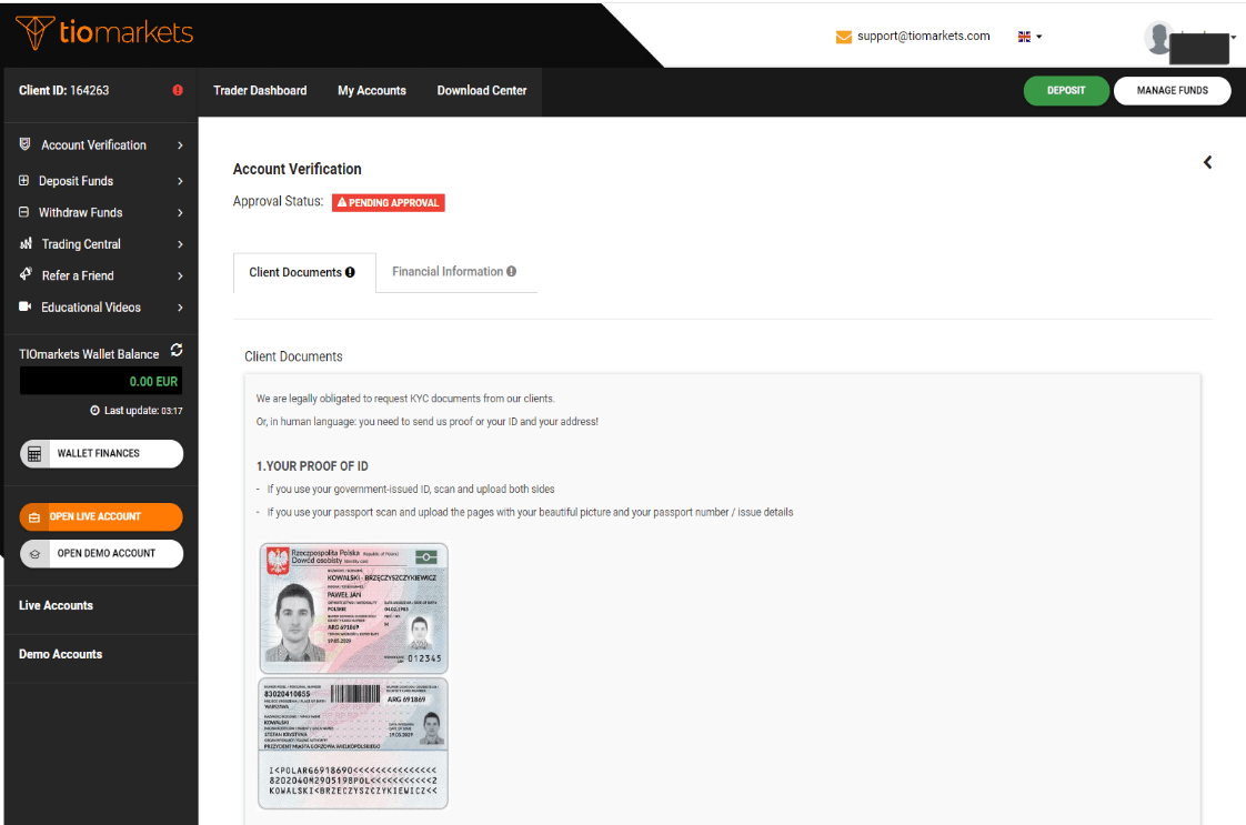 Revisão de TIOmarkets' Conta de utilizador - Verificação
