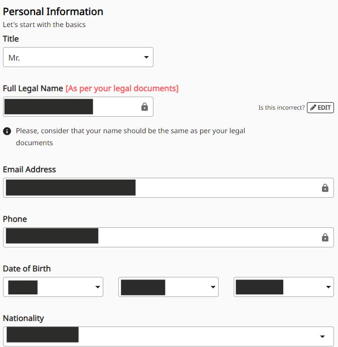 Revisione dell'account utente di Axi Select- Fornire ulteriori informazioni