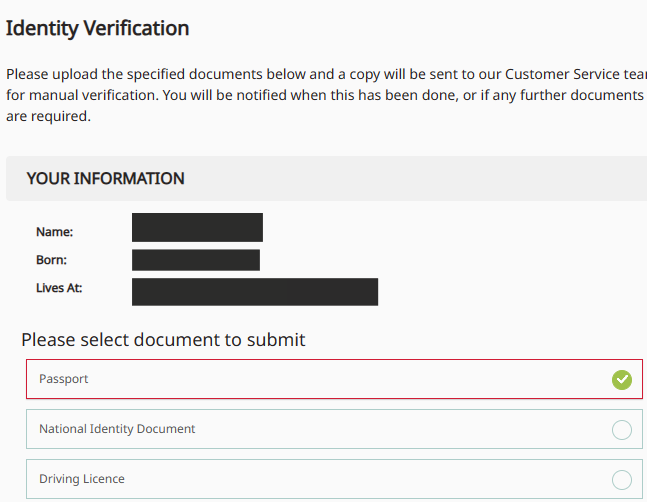 Revisione dell'account utente di Axi Select- Verifica del passaggio