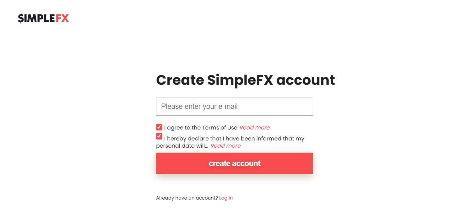 סקירת SimpleFX – הרשמה