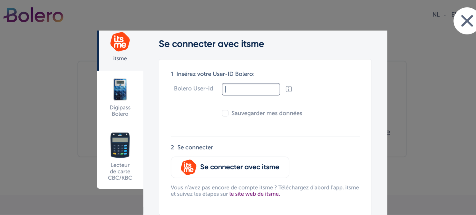 Review of Bolero’s User Account — Log in via itsme