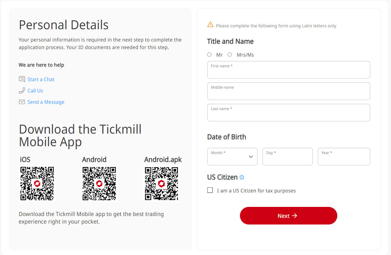 Tickmill Felülvizsgálat - Személyes adatok