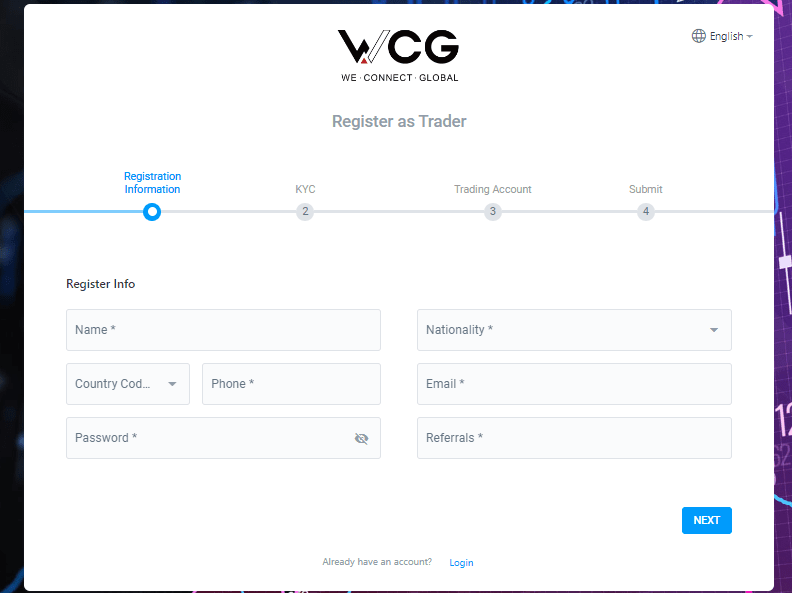 Tinjauan WCG Markets' Akun Pengguna - Formulir pendaftaran