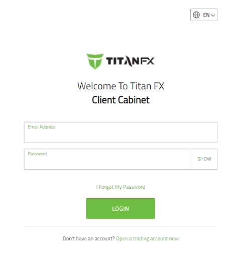 TitanFX Revisão - Iniciar sessão na sua conta pessoal