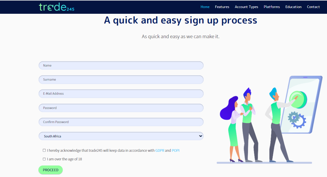 Trade245 Overzicht gebruikersaccount - Registratieformulier