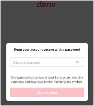 Übersicht über Deriv's Personal Account - Passwort erstellen