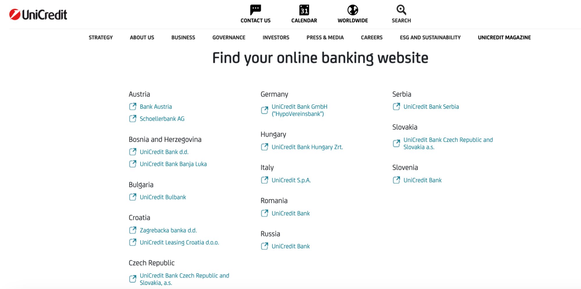 Review of UniCredit’s — Finding the country-specific website