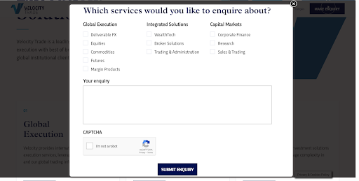 Velocity Trade Révision - Indiquer les services souhaités