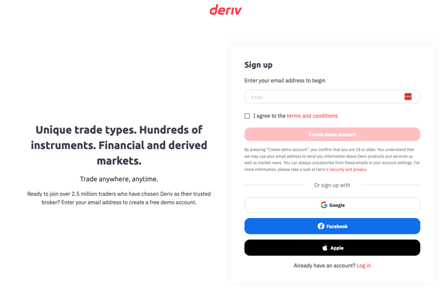 Vue d'ensemble du compte personnel de Deriv- Créer un nouveau compte