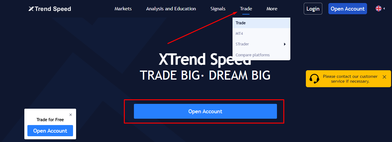 XTrend Speed Přehled - Otevření účtu