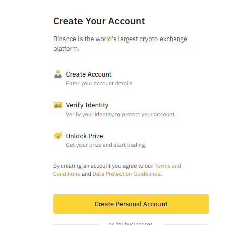 Binance UK Review — Create an account button