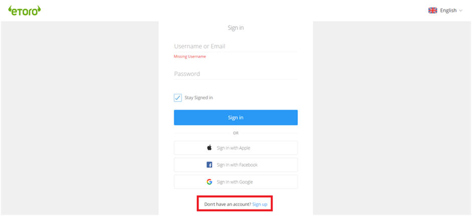 Registration of your user account on eToro