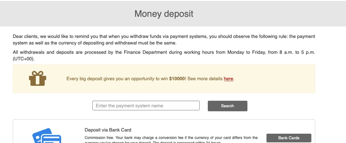 Photo: InstaForex Money deposit 