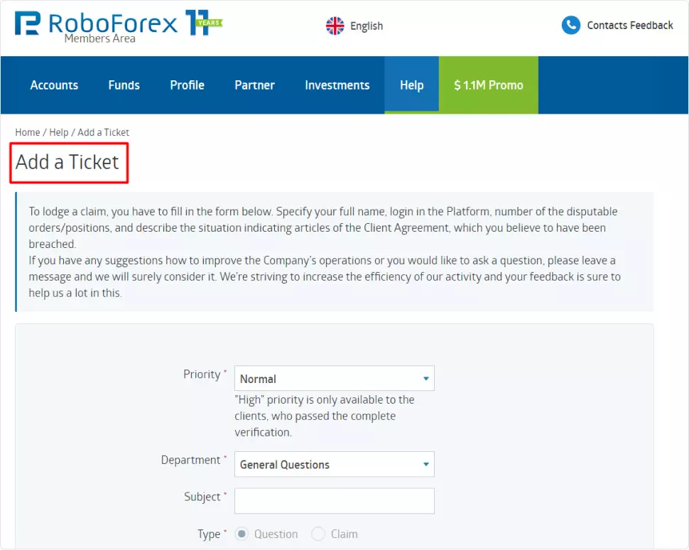 Zusätzliche Funktionen des RoboForex-Mitgliederbereichs | Kontaktaufnahme mit dem Supportservice