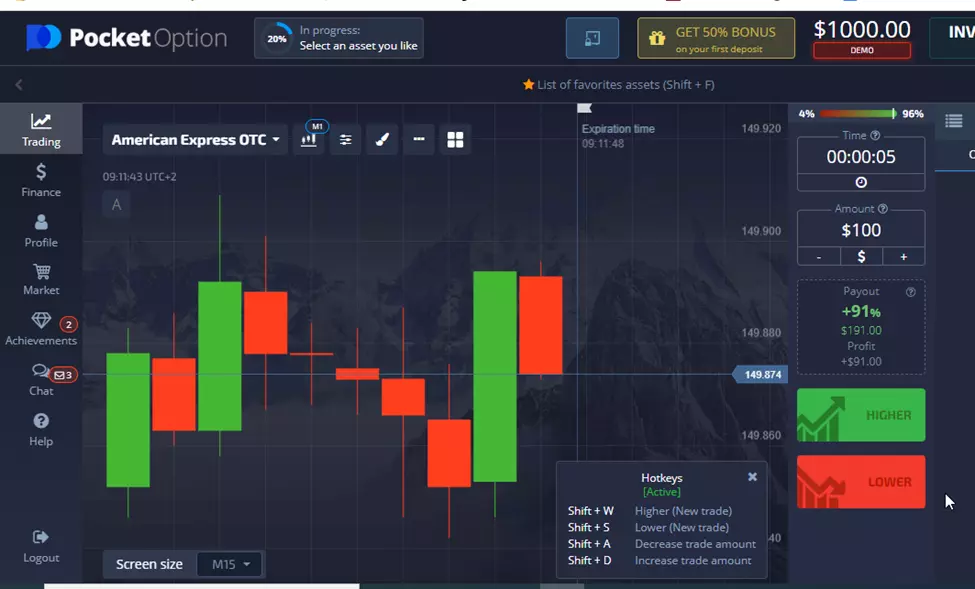 Pocket Option demo hesabı