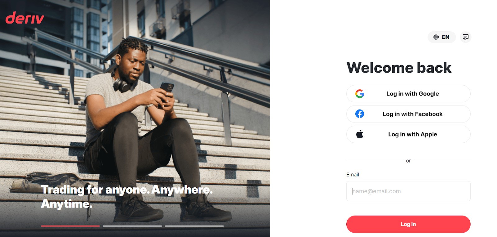 “Log in” in Deriv.com