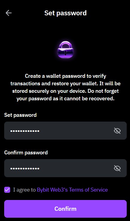 Пароль для криптокошелька Bybit Web3