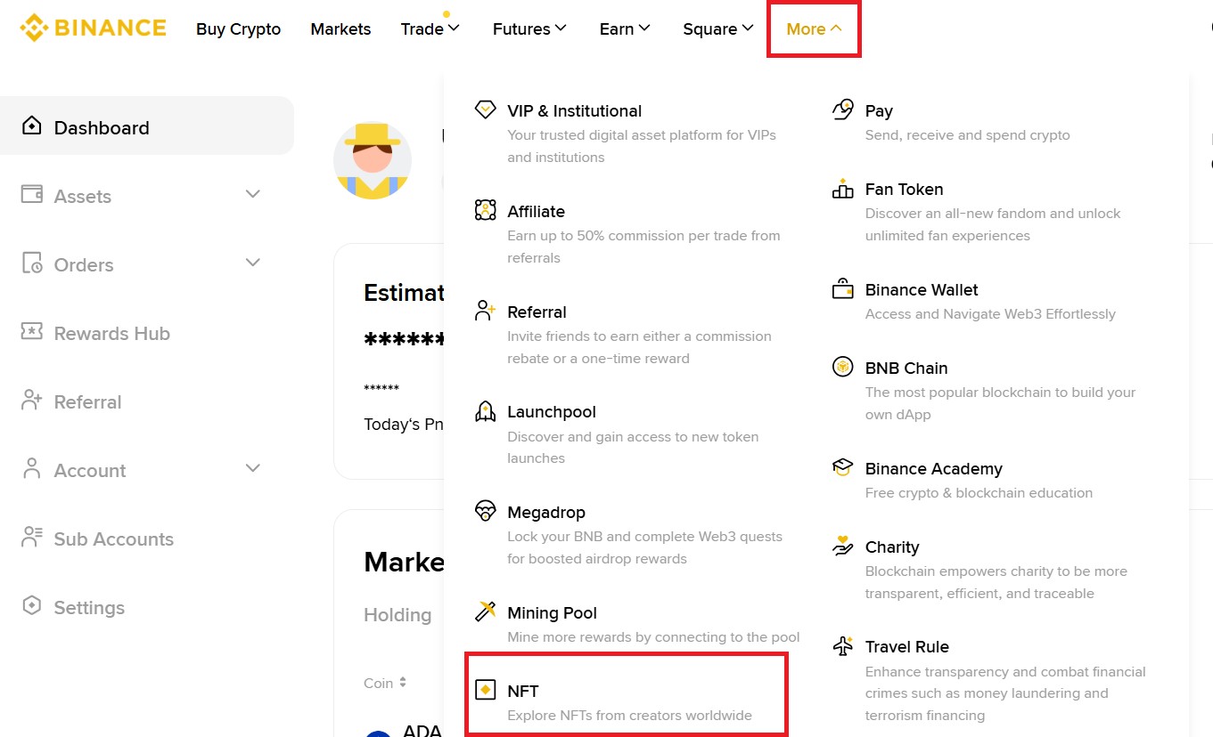 Перший крок до купівлі NFT на Binance