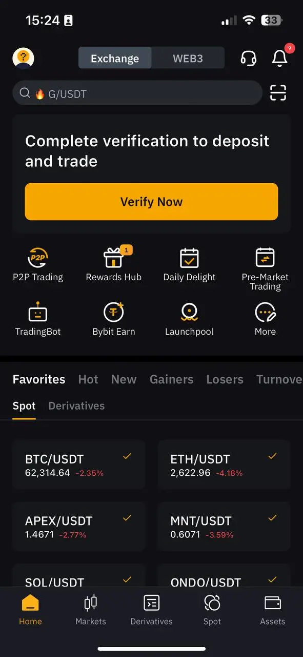 Log In page on Bybit