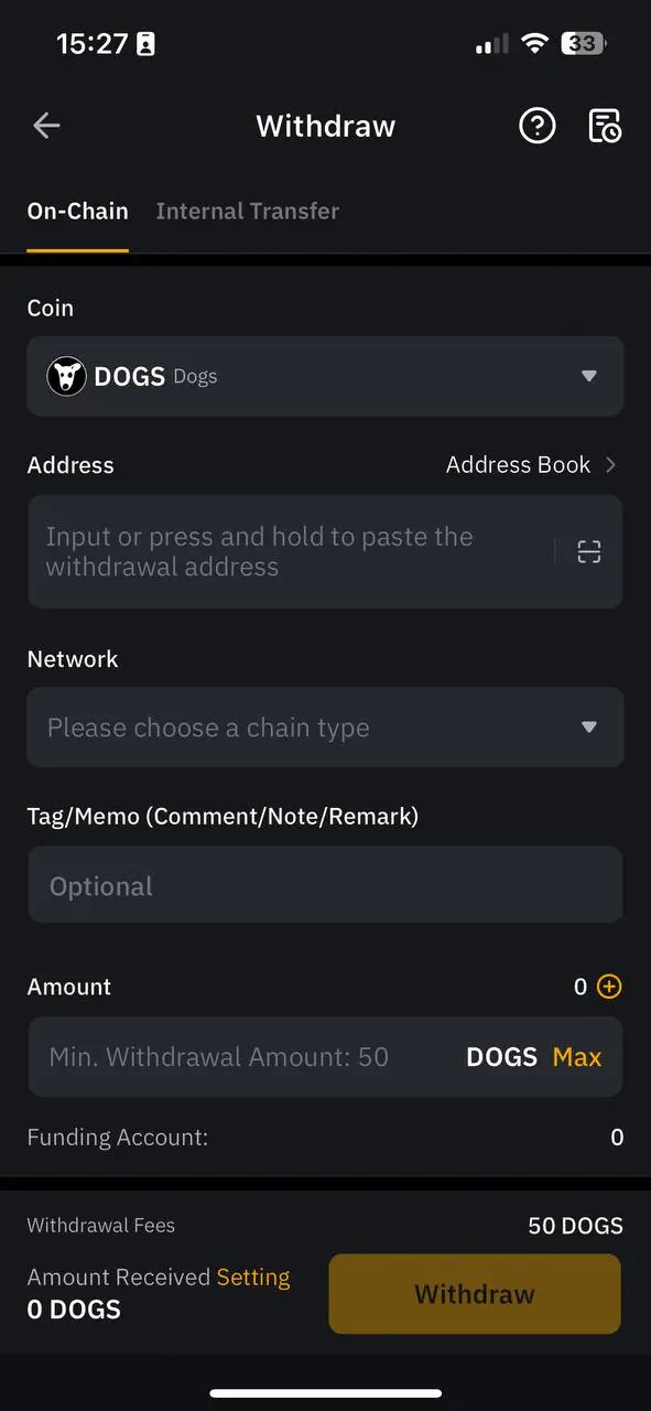 Where to select DOG token
