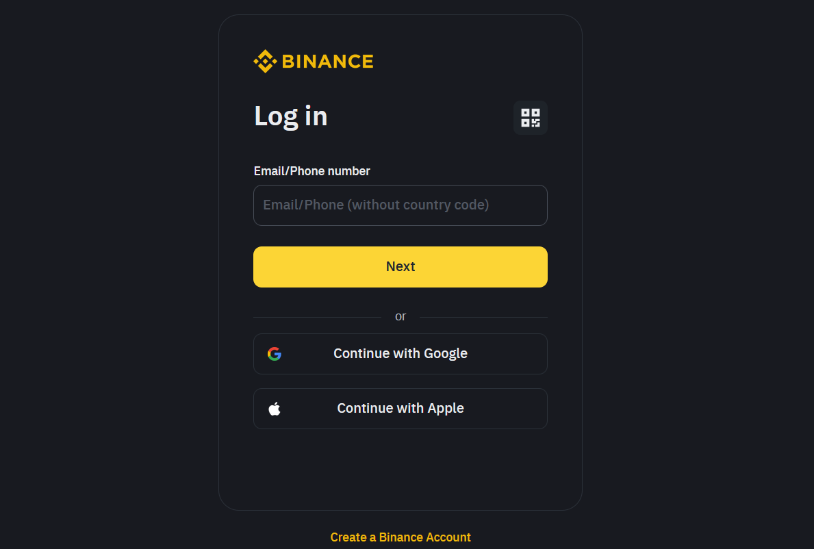 Binance log in
