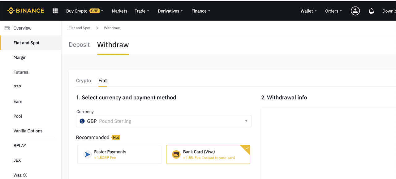 Go to Wallet and select Fiat and Spot section