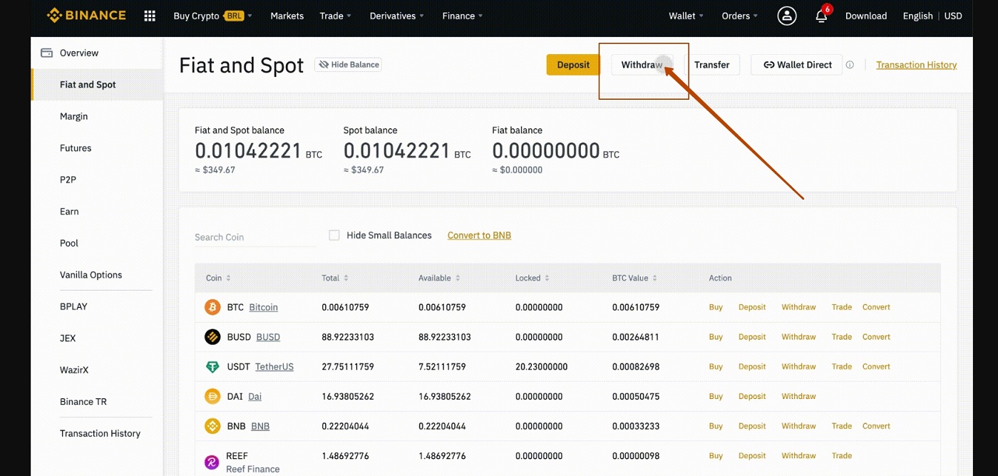 Select a currency to withdraw