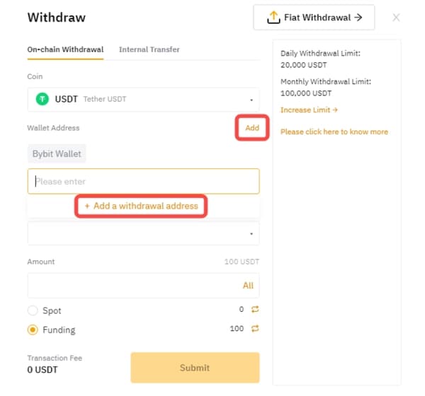 Bybit add withdrawal address