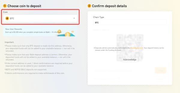 Bybit choosing deposit token