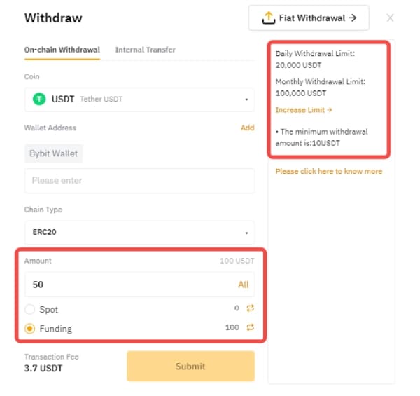 Bybit withdrawal amount