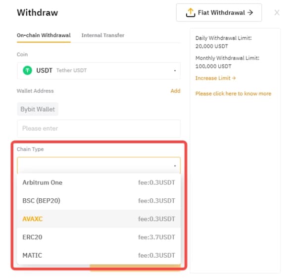 Bybit withdrawal chain