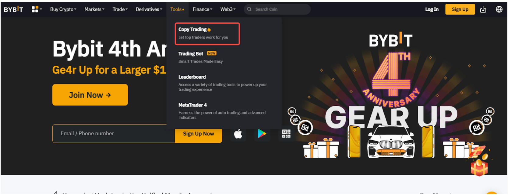 Accessing the copy trading page