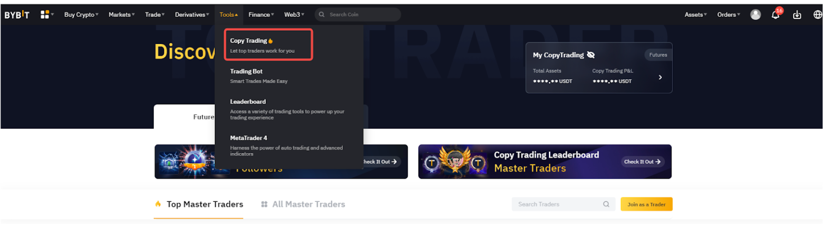 Accessing the copy trading page