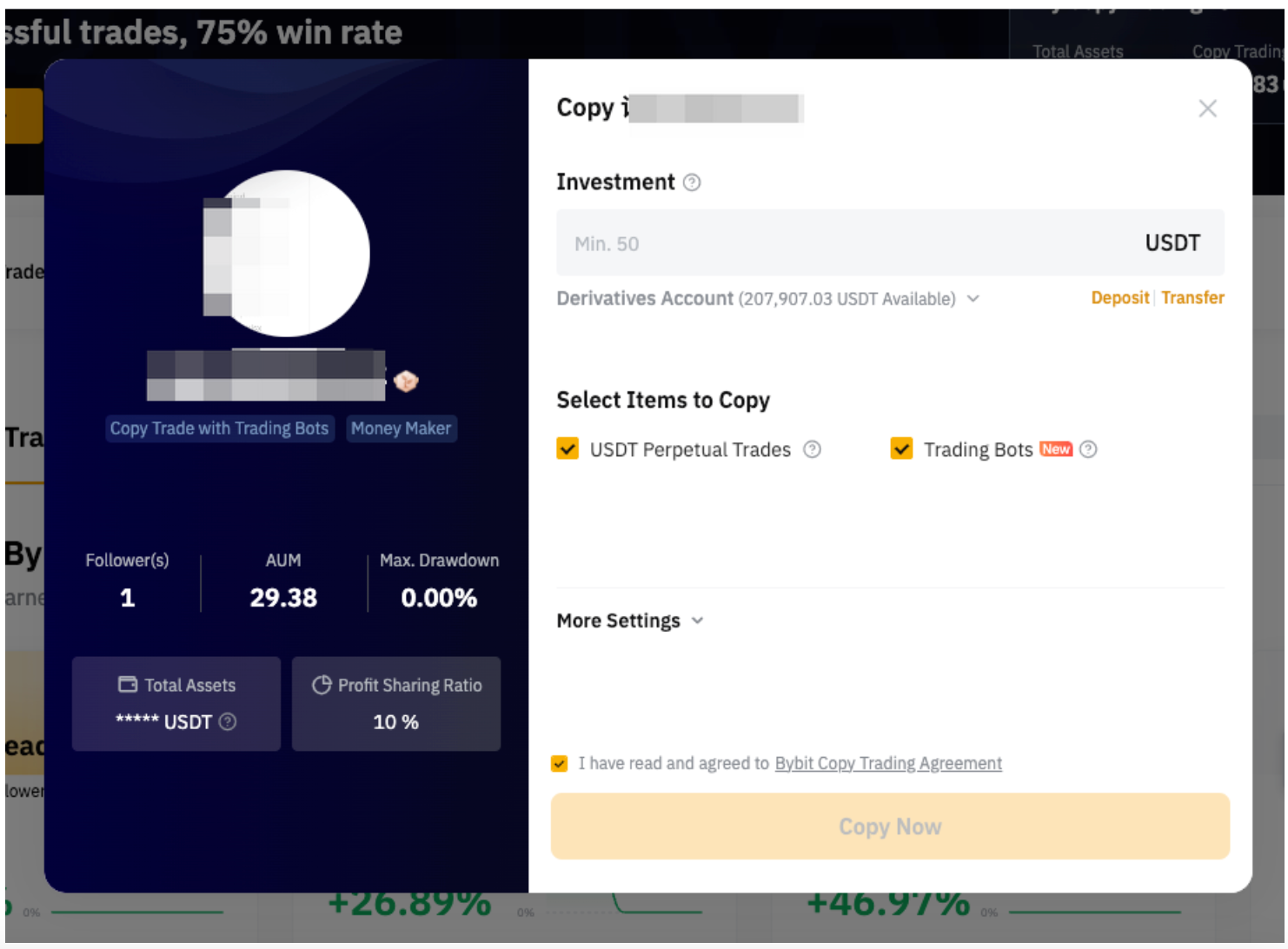 Setting up your copy trade