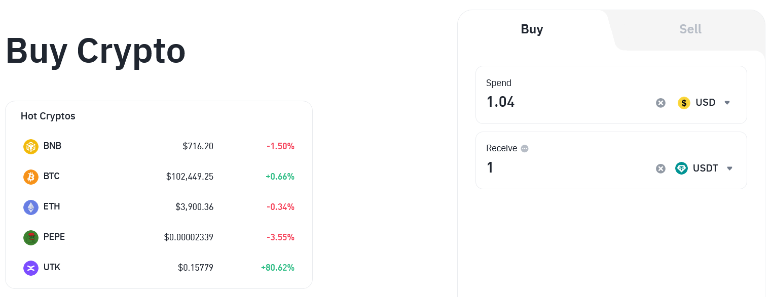 Buy crypto on Binance