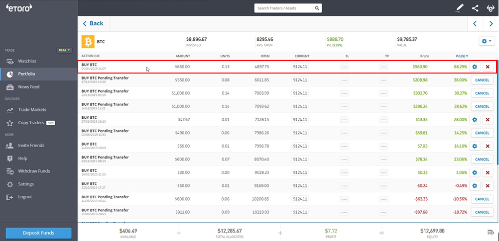 eToro transfer