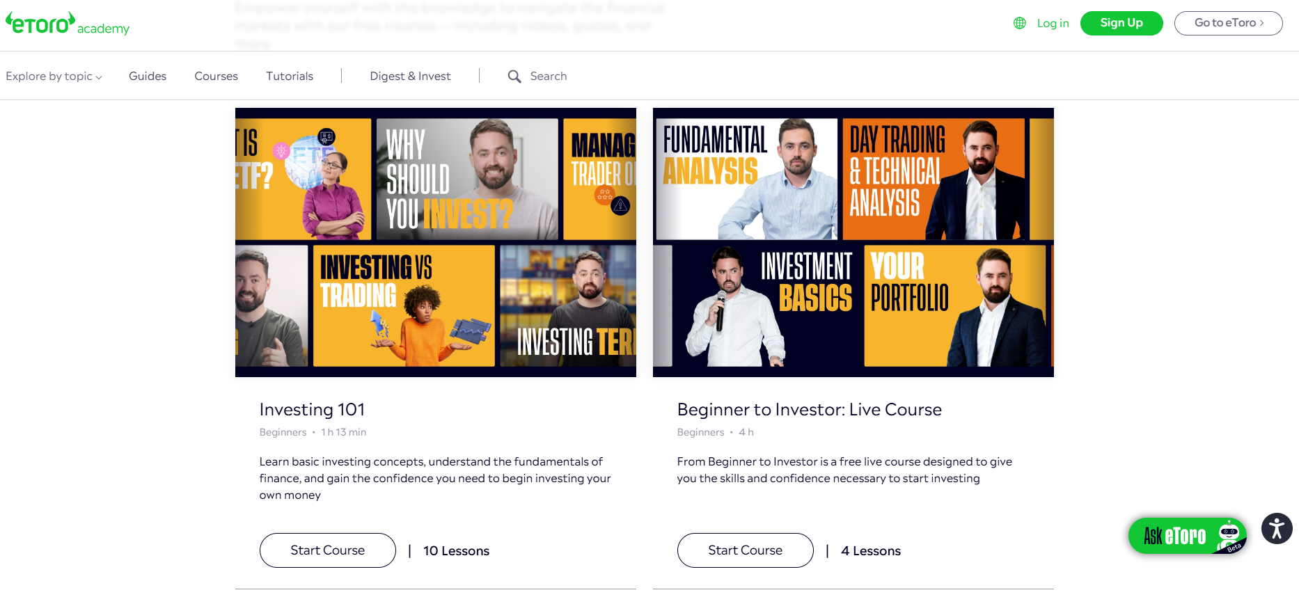 Free trading courses on eToro