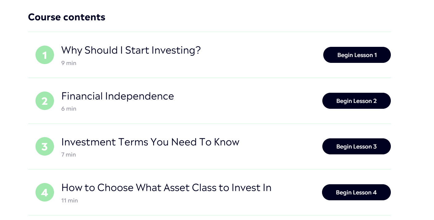 Self -placed modules on eToro's courses