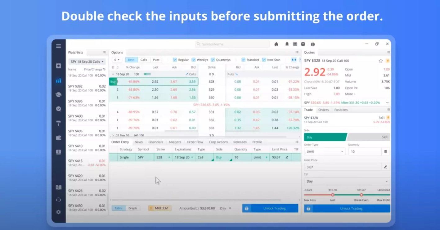 Placing order on Webull Platform