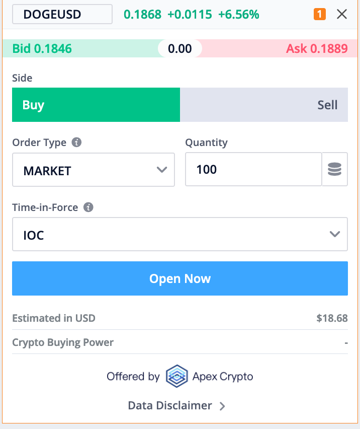 Buying DOGE on Webull