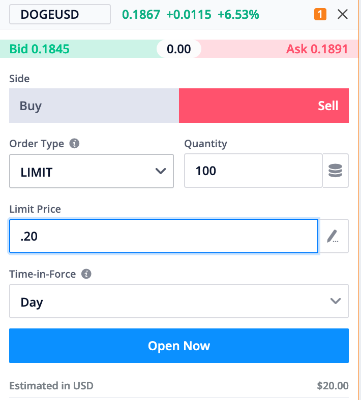 Buying DOGE on Webull