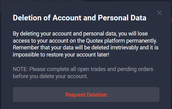 How to delete a QUOTEX account