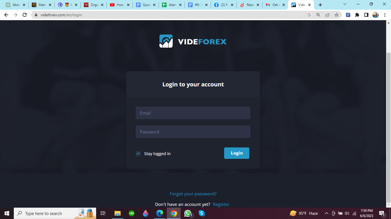 Image: Logging in to VideForex through the PC